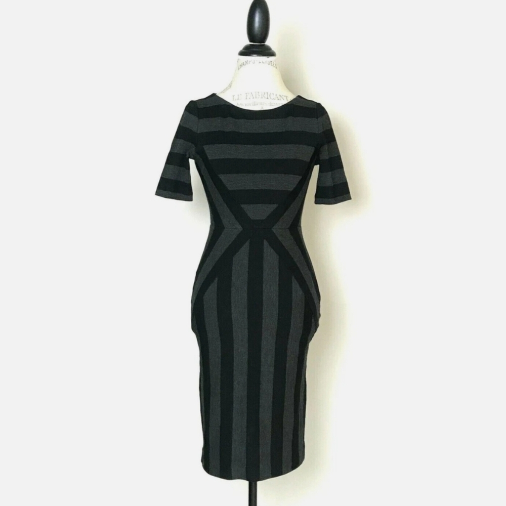 Anthropologie Maeve Geoplane Striped Sheath Dress Size 6 Gray Black Geometric